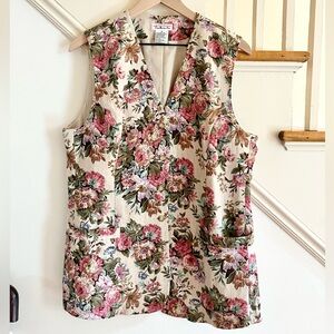 Vintage 1990s Linen Floral Print Longline Vest